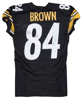 2013 Antonio Brown Game Used Pittsburgh Steelers Home Jersey Photo Matched To 12/29/13 vs Cleveland Browns (McGahee LOA & Sports Investors Authentication)